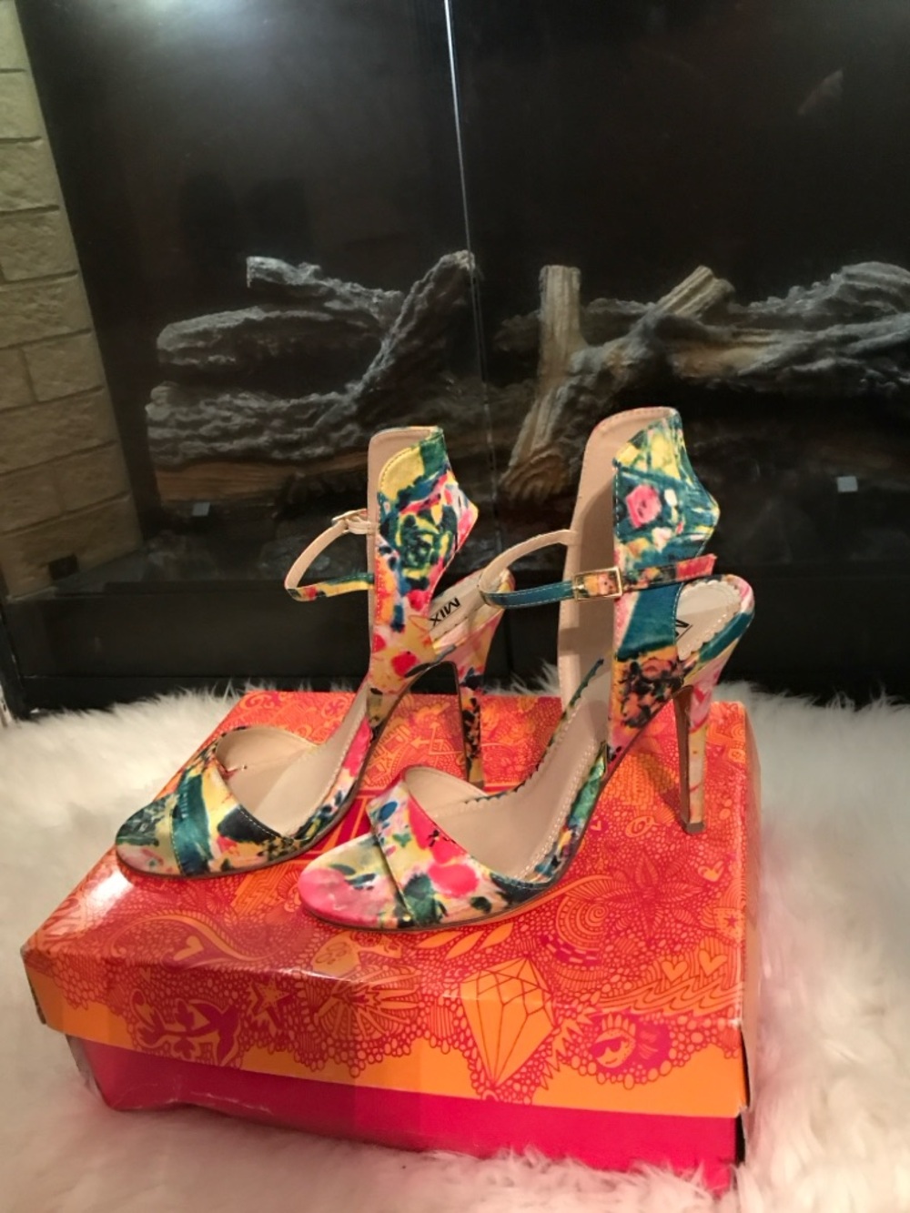 Mix No. 6 Multicolor Floral Open-Toe Ankle-Strap Heels